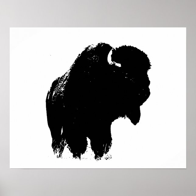 Black & White Bison Buffalo Silhouette Pop Poster (Vorne)