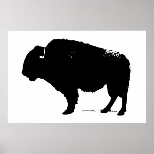 Black & White Bison Buffalo Silhouette Pop Poster