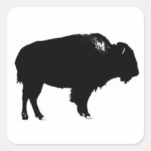 Black & White Bison Buffalo Silhouette Pop Quadratischer Aufkleber