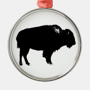Black & White Bison Buffalo Silhouette Pop Silbernes Ornament