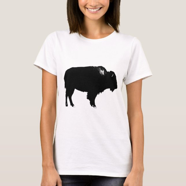 Black & White Bison Buffalo Silhouette Pop T-Shirt (Vorderseite)