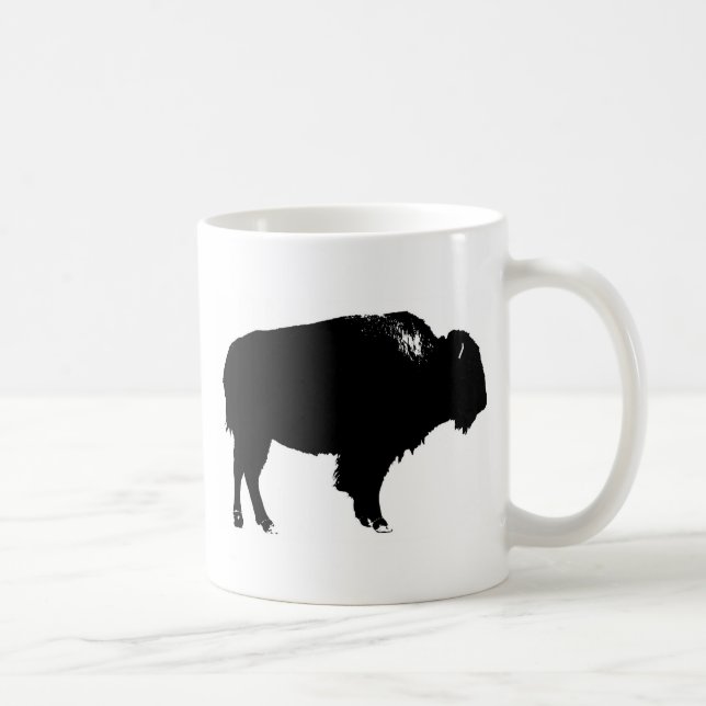 Black & White Bison Buffalo Silhouette Pop Tasse (Rechts)