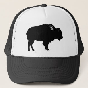 Black & White Bison Buffalo Silhouette Pop Truckerkappe