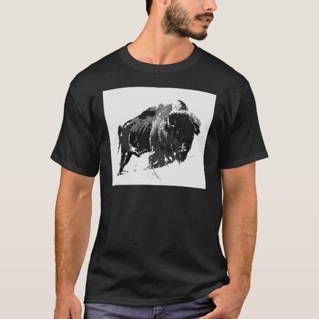 Black & White Bison / Buffalo T-Shirt (Vorderseite)