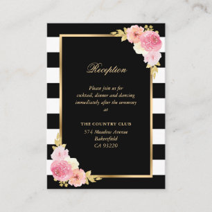 Black White Blush Pink Floral Wedding Reception Begleitkarte