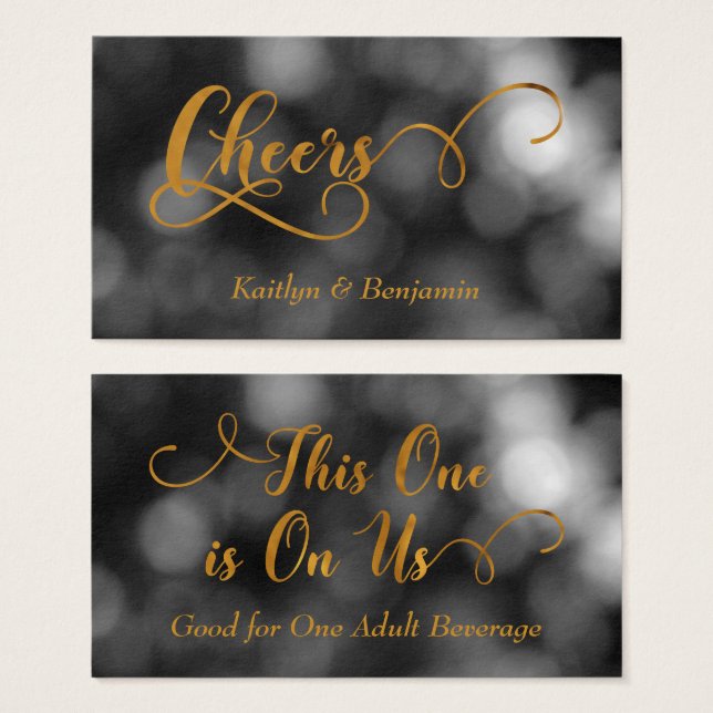 Black & White Bokeh, Gold Typografy Drinks Tickets (Vorne & Hinten)