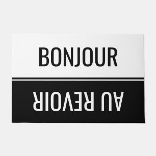Black & White Bonjour & Au Revoir Custom Door Mat Fußmatte