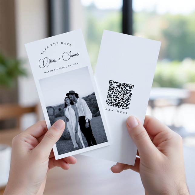 Black & White Bookmark Modern QR Code Photo Save The Date (Von Creator hochgeladen)