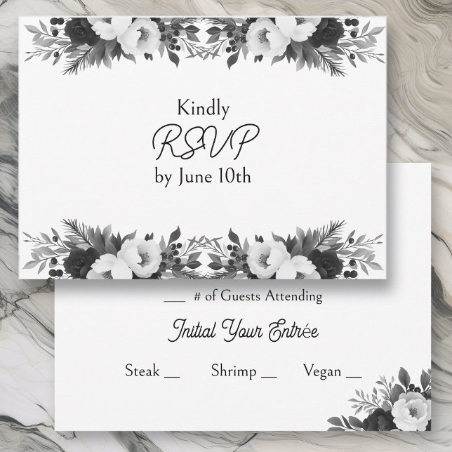 Black & White Botanical Wedding RSVP and Meals (Von Creator hochgeladen)