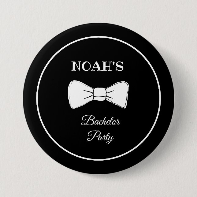 Black & White Bow Krawatte Moderne Chic Bachelor P Button (Vorderseite)