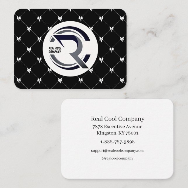Black & White Bow Monogram Business Card Visitenkarte (Vorne/Hinten)