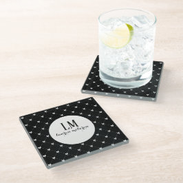 Black & White Bow Monogram Glasuntersetzer
