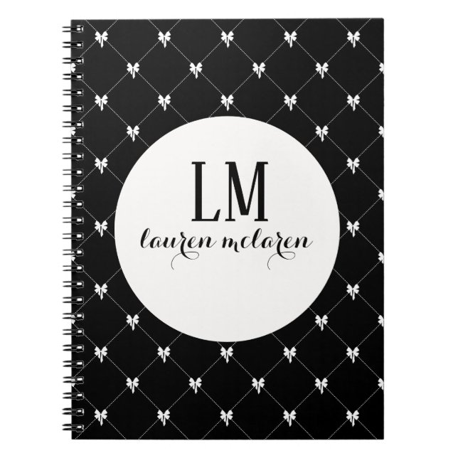 Black & White Bow Monogram Notizblock (Vorderseite)