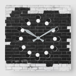 Black & White Brick Wall Quadratische Wanduhr