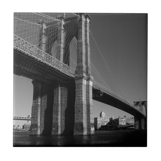 Black & White Brooklyn Bridge Fliese (Vorderseite)