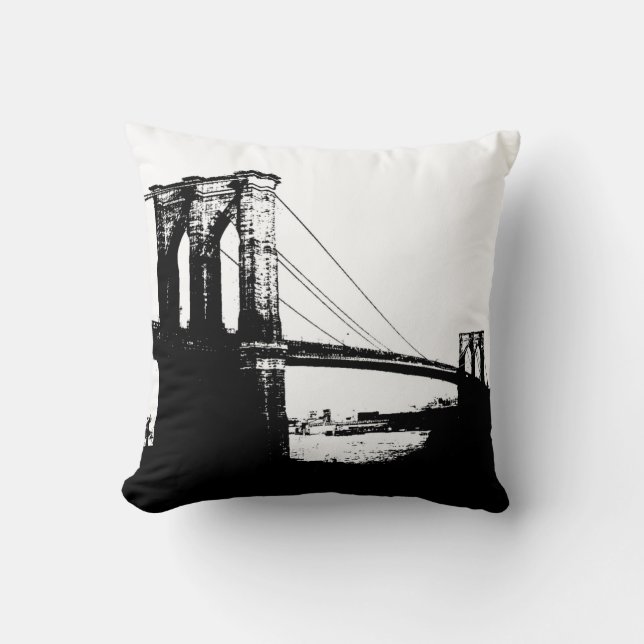 Black & White Brooklyn Bridge New York City Pillow Kissen (Vorderseite)