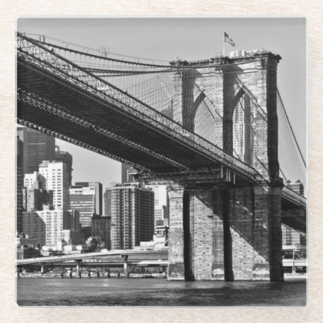 Black & White Brooklyn Bridge New York Glasuntersetzer (Vorderseite)