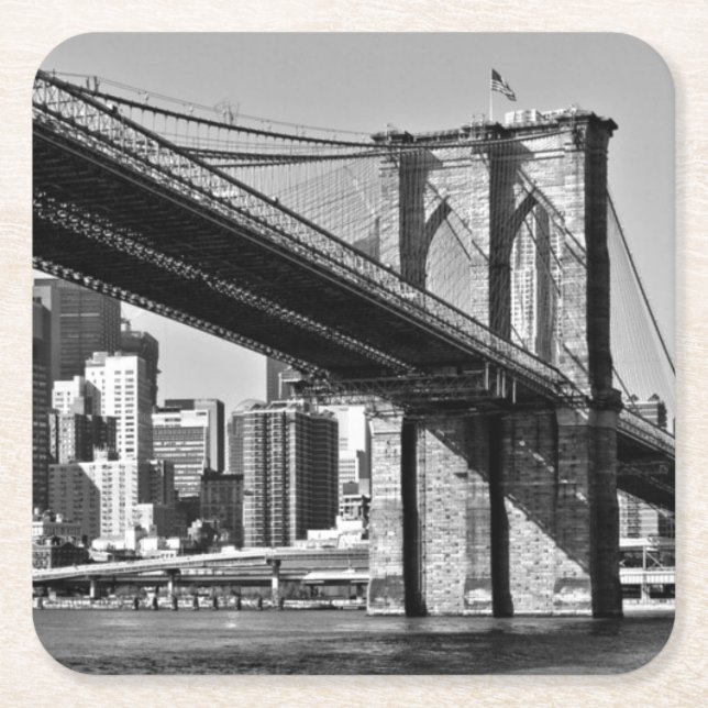 Black & White Brooklyn Bridge New York Rechteckiger Pappuntersetzer (Vorderseite)
