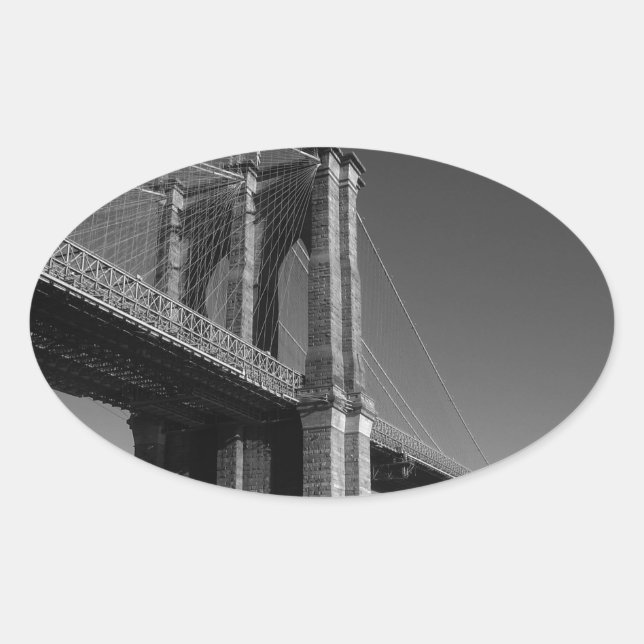 Black & White Brooklyn Bridge Ovaler Aufkleber (Vorderseite)
