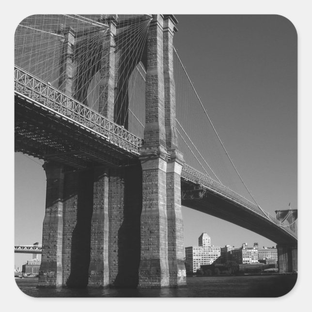 Black & White Brooklyn Bridge Quadratischer Aufkleber (Vorderseite)