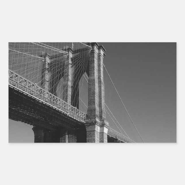 Black & White Brooklyn Bridge Rechteckiger Aufkleber (Vorderseite)