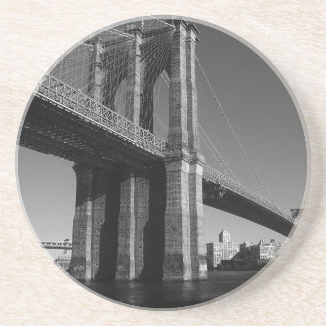 Black & White Brooklyn Bridge Sandstein Untersetzer (Vorne)