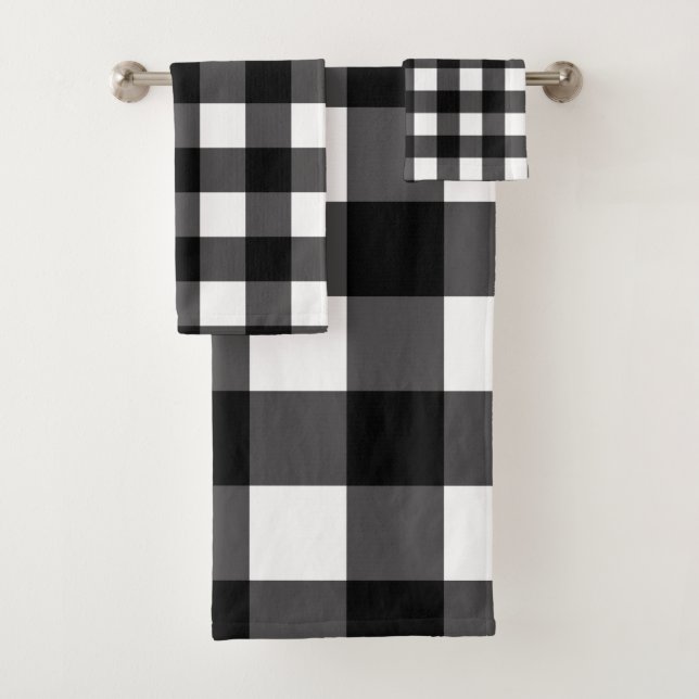Black & White Buffalo Gingham Checkered Kariert Badhandtuch Set (Insitu)