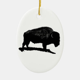 Black & White Buffalo Keramikornament