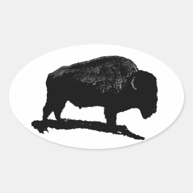 Black & White Buffalo Ovaler Aufkleber (Vorderseite)