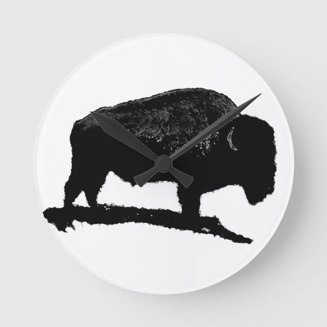 Black & White Buffalo Runde Wanduhr (Vorderseite)