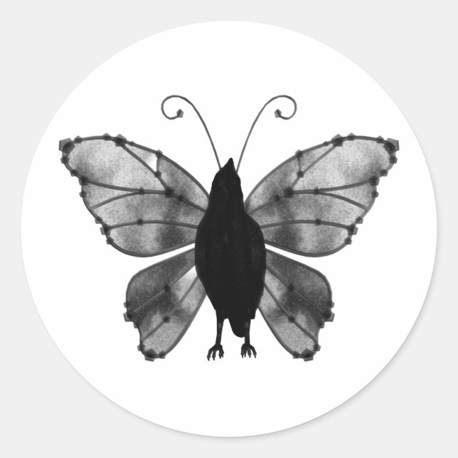 Black & White Butterfly Raven Runder Aufkleber (Vorderseite)