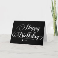 Black & White Calligraphy Happy Birthday Card