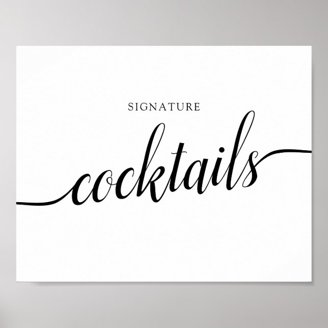 Black & White Calligraphy Wedding "Cocktails" Zeic Poster (Vorne)