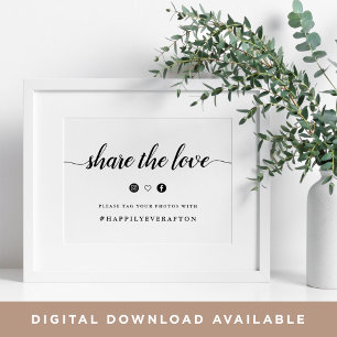 Black & White Calligraphy Wedding Hashtag Sign Poster