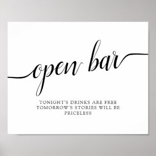 Black & White Calligraphy Wedding "Open Bar" Zeich Poster