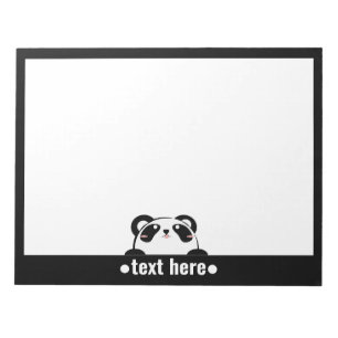 Black White Cartoon Panda Cute NAME Notizblock