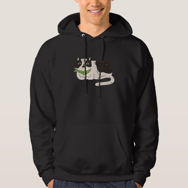 Black White Cat Illustration Meowing Cute Kitty Hoodie (Vorderseite)
