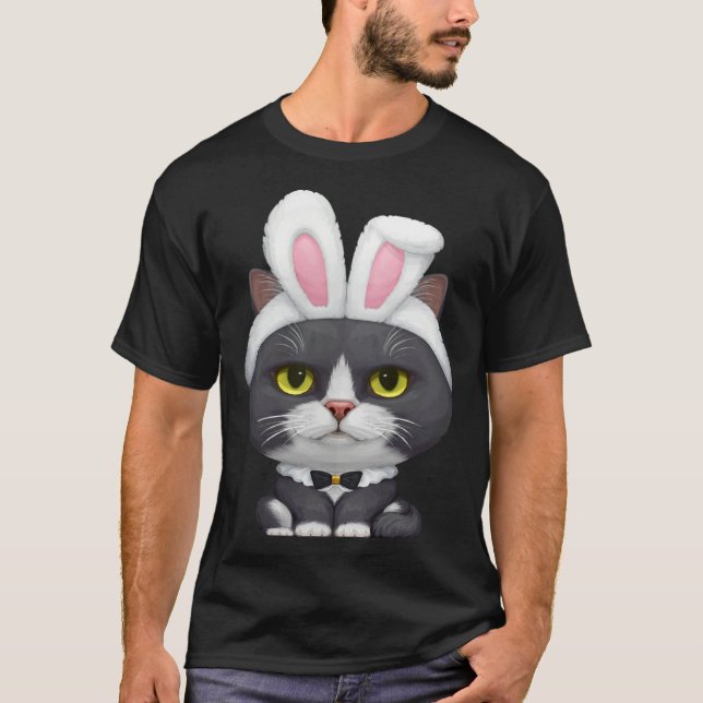 Black & White Cat in the Easter Bunny Costume T-Shirt (Vorderseite)