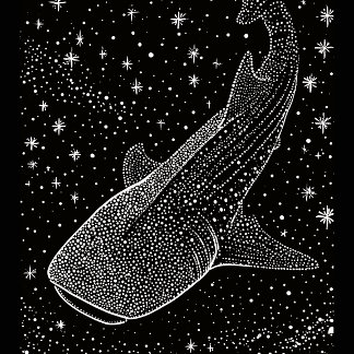 Black White Celestial Whale Shark Stars Dots Art T-Shirt