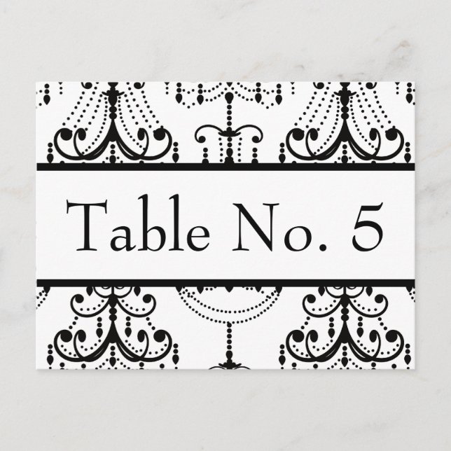 Black&White Chandelier Wedding Postcard Table # s Postkarte (Vorderseite)