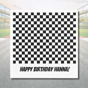 Black White Check Pattern Racing Theme Birthday Serviette