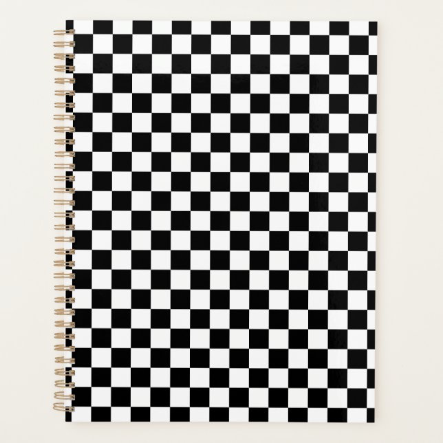 Black White Checkered Checkerboard Planer (Vorderseite)