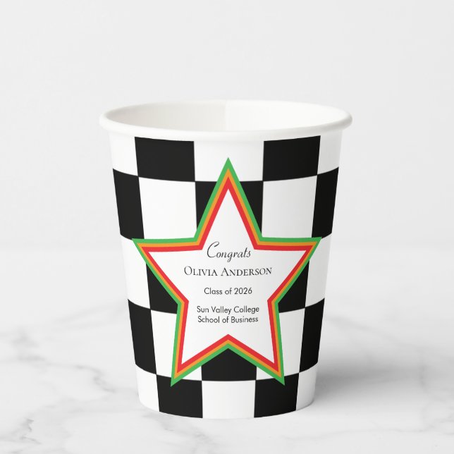 Black White Checkered Graduation Party Paper Cups Pappbecher (Links)