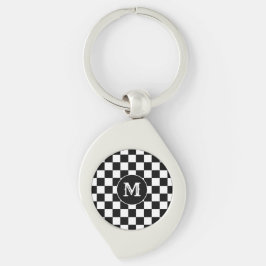 Black White Checkered Keychain Capital Initial Schlüsselanhänger