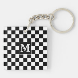 Black White Checkered Keychain Capital Initial Schlüsselanhänger