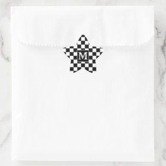 Black White Checkered Star Sticker Initial