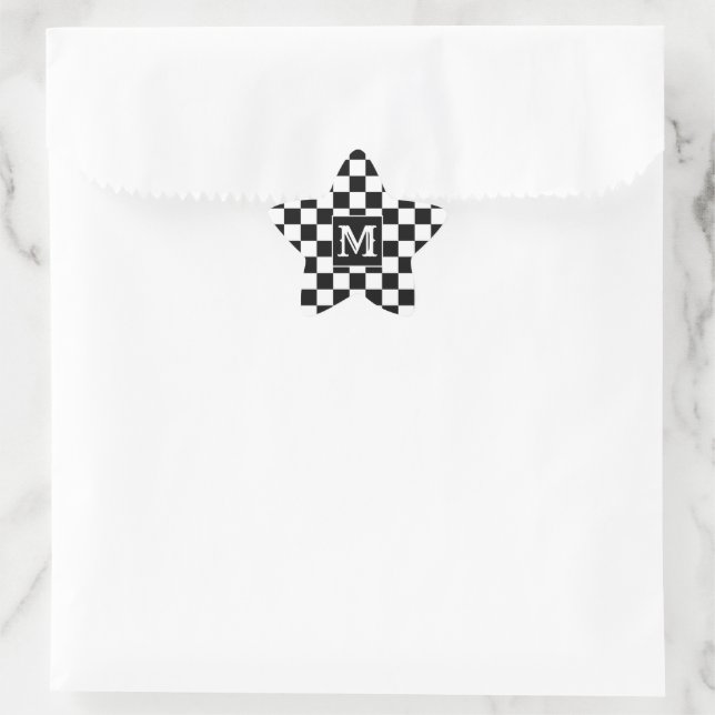 Black White Checkered Star Sticker Initial (Tasche)