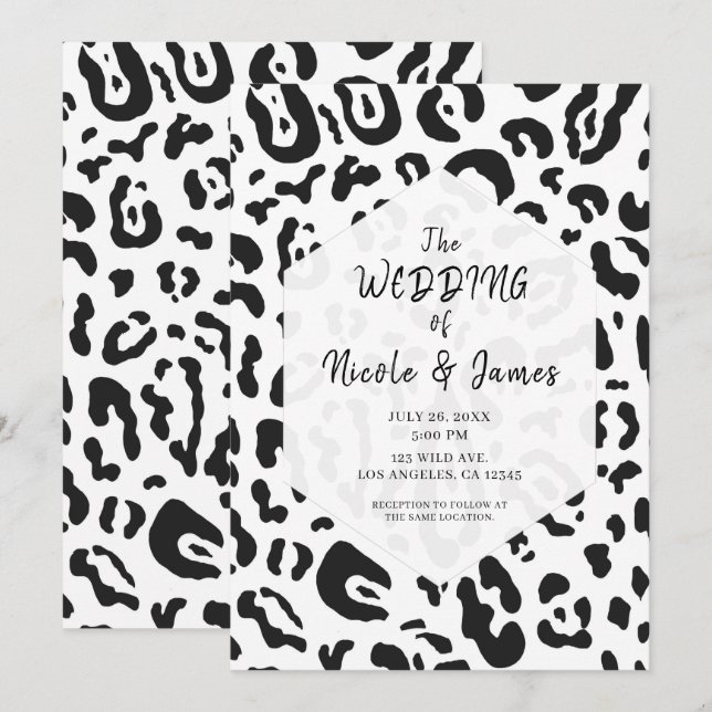 Black & White Cheetah Leopard Chic Wedding Einladung (Vorne/Hinten)