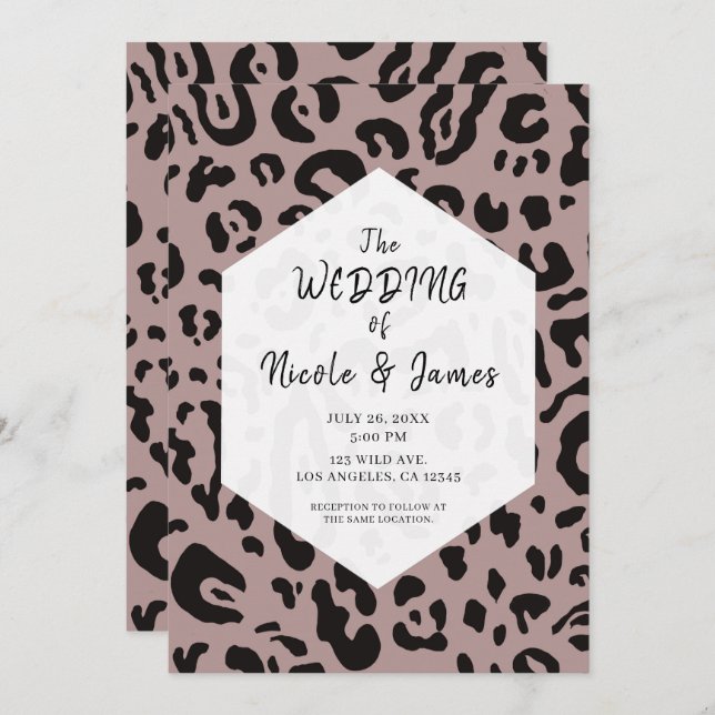 Black & White Cheetah Leopard Chic Wedding Invit Einladung (Vorne/Hinten)