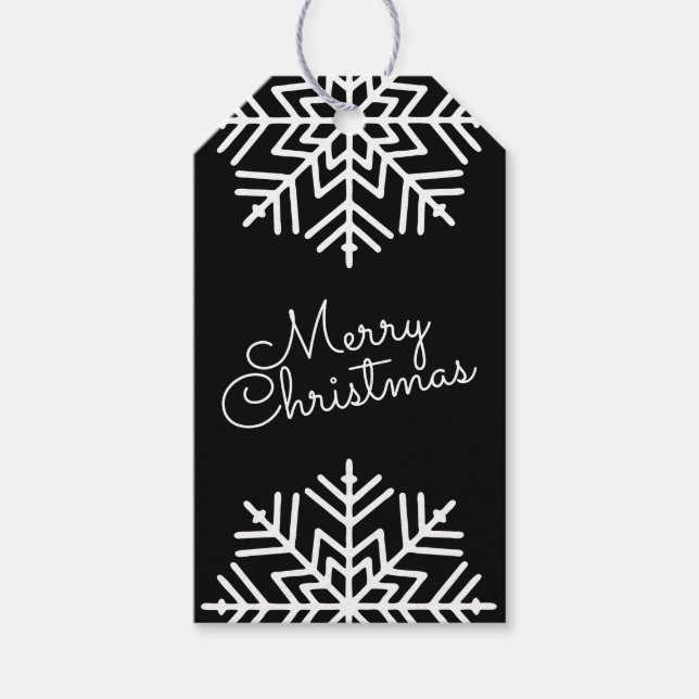 Black & White Chic Merry Christmas w/ Snowflakes Geschenkanhänger (Vorderseite)